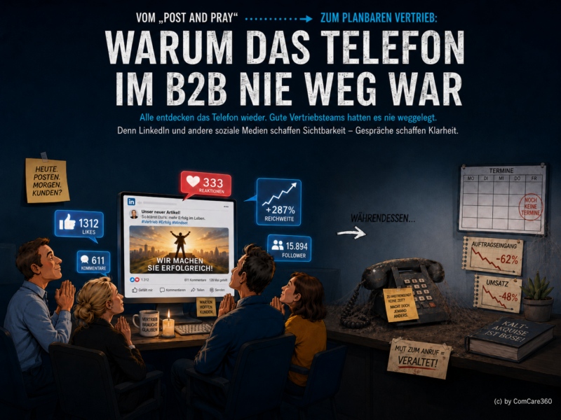 Phone B2B Cartoon ComCare 360 GmbH - From "Post and Pray" to Predictable Sales: Why the Phone Never Went Away in B2B - 2